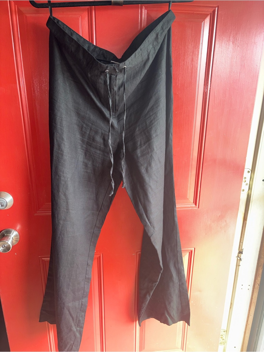Vintage Spiegel Women's SZ 10 Black 100% Linen Pants Wide Leg Drawstring Coastal